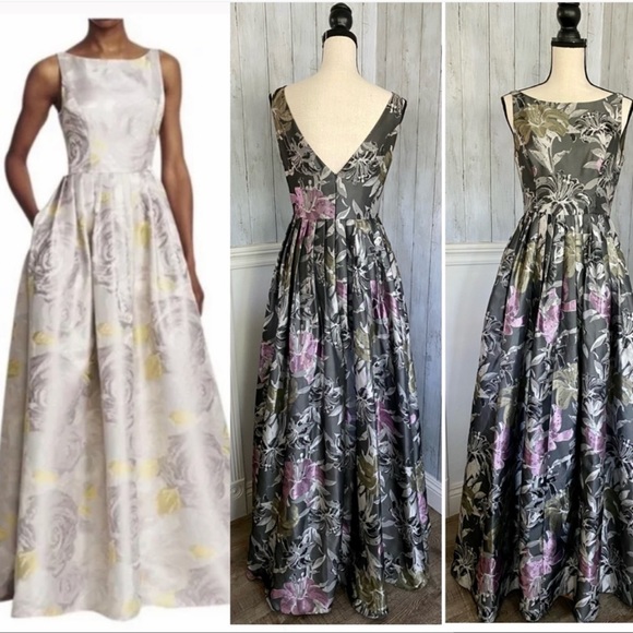 Adrianna-Papell floral sleeveless V-back long ball gown - Picture 11 of 13